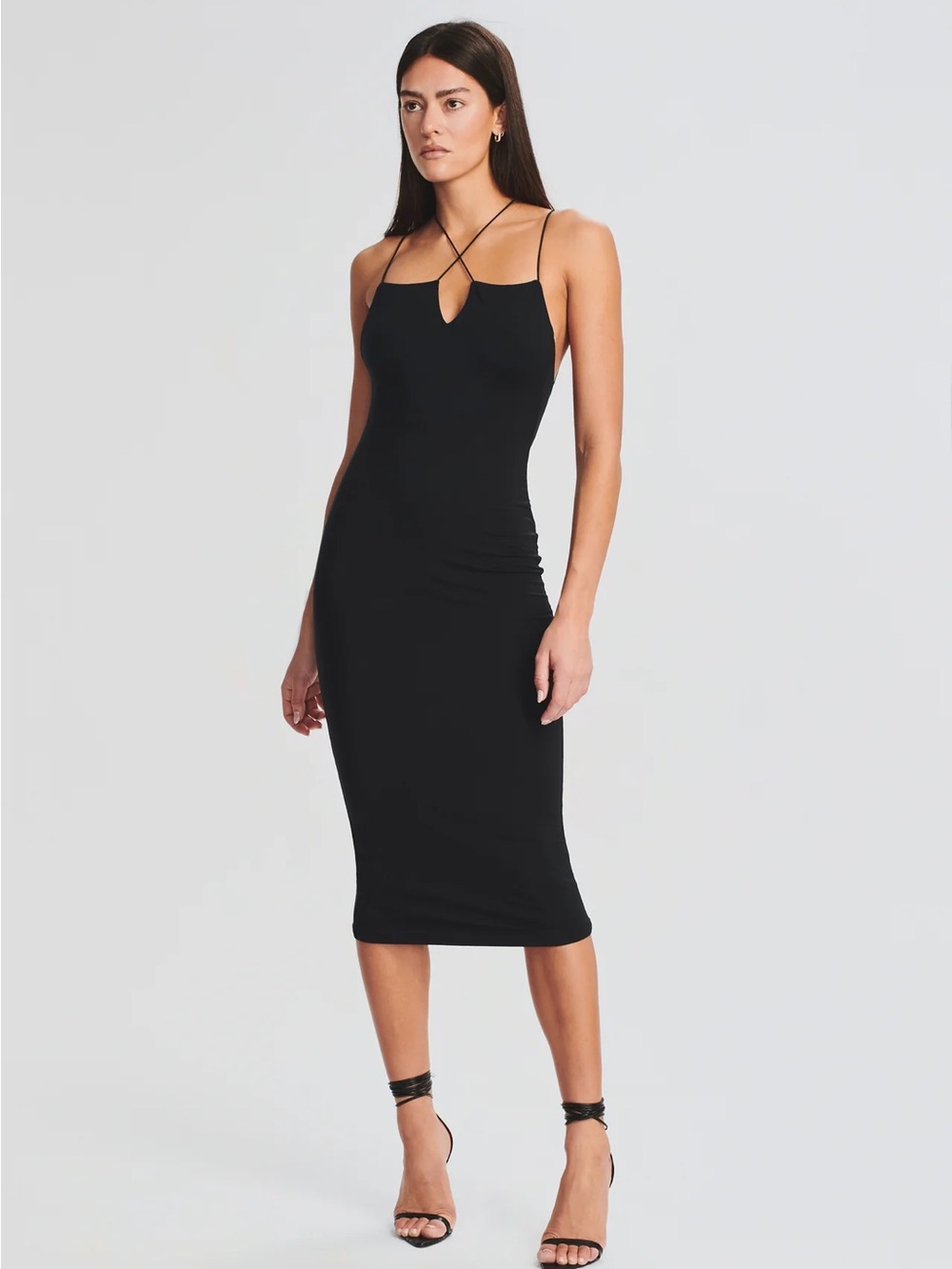 Sophisticated Black Strappy Midi Dress